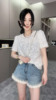RR fashion 短袖T恤女2024夏季重工亮片钉珠圆领宽松纯色上衣