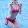 沙滩度假pink粉玫红比基尼泳，衣女钢托聚拢大小，胸性感三点式泳装