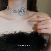 满钻镶钻花朵项链，欧美夸张时尚，设计感锁骨链小众气质颈链