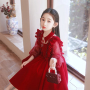 黑沐马高定儿童礼服，公主裙女童长袖蓬蓬，红色花童婚礼小女孩礼服