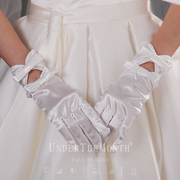 新娘结婚白色婚纱礼服手套蝴蝶结短款缎面手套婚纱照旗袍配饰女