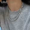 LELC可拆分银灰色施家珍珠毛衣链双层叠戴锁骨链2024项链