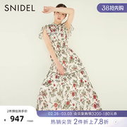 SNIDEL春夏款立领盘扣小飞袖新中式印花连衣裙SWFO232055