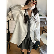 白色长袖衬衫女春秋季韩版宽松bf慵懒风设计感小众带领带衬衣外套