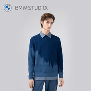 BMW Studio宝马男装羊毛衣套头长袖休闲圆领男士保暖针织衫外套