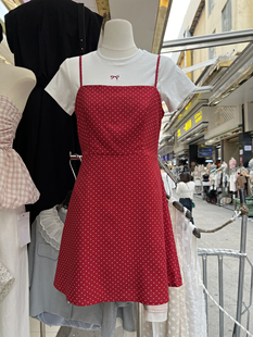 韩版夏季潮流性感十三行气质通勤甜美吊带波点修身淑女连衣裙