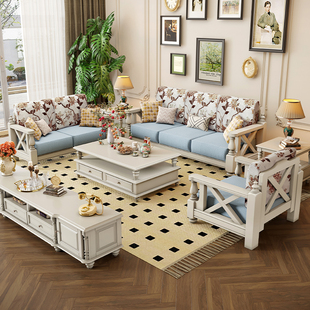 美式白色沙发实木布艺，复古小美乡村小户型，客厅家具三人位123组合
