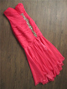 0115a粉红色鱼尾裙抹胸雪纺手工，钉珠外贸长款晚礼服，裙宴会年会