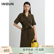 INSUN恩裳线上专选夏季军绿色风衣式连衣裙