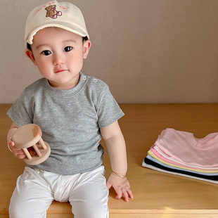 婴儿纯棉短袖儿童百搭圆领打底宝宝，洋气白色上衣，t恤夏季纯色半袖