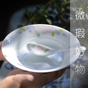 景德镇陶瓷餐具套装手绘釉下彩米饭碗，田园风新中式家用微瑕菜盘子
