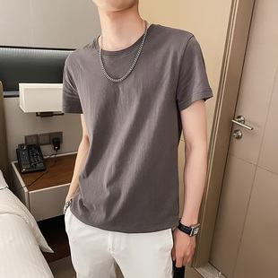 les小码男夏简约(夏简约)宽松短袖，t恤男矮个子xs码，纯色光板圆领棉打底衫