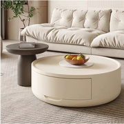 圆形白色茶几奶油风组合高级约边几客厅家用法式轻奢设计师家具