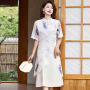 新中式改良旗袍连衣裙女夏季优雅气质复古中国风短袖假两件中长裙