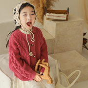 童装女童韩版毛衣，2023春秋中大童针织开衫慵懒风宽松外套洋气