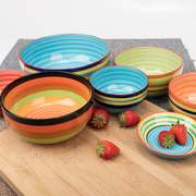 彩虹碗套装家用陶瓷碗，彩色创意吃饭碗泡面，碗大中小号汤碗微波炉碗