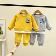 宝宝棉衣套装2023冬装婴儿卫衣棉袄男童加厚卡通衣服外套1-3