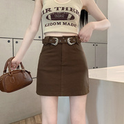 美式高腰咖啡色a字半身裙女夏季百搭时尚小个子包臀裙短裙子