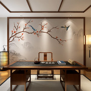 现代中式3山形花鸟墙纸，客厅电视背景墙，壁纸沙发茶室壁画影视墙布