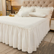 轻奢长绒棉夹棉蕾丝床裙式床罩单件白色全棉纯棉床笠床盖四季通用