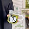 熊猫吸管玻璃水杯高颜值带盖男女家用双饮口耐高温大容量牛奶杯子