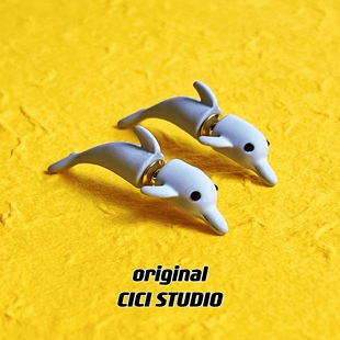 CICI创意个性耳钉小众设计分体式穿耳海豚耳钉梦幻海洋银针耳饰