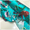 真丝缎面料19姆米桑蚕丝，弹力喷绘印花丝绸，绿色底花朵绸缎布料