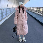 粉色羽绒服女长款过膝冬2023年韩版宽松加厚大被子白鸭绒外套