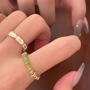 小众新中式s925纯银玉石戒指女轻奢风时尚高级感珐琅十字滴釉指环