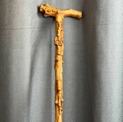 桃木龙头拐杖老人手杖，防滑轻便木质拐棍，实木雕刻新中式登山杖