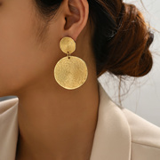 欧美跨境复古圆形耳环，气质个性金属纹理夸张耳钉，长款简约时尚耳饰