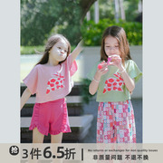 史豌豆女童兔子印花短袖t恤2023夏季小女孩甜美可爱洋气上衣