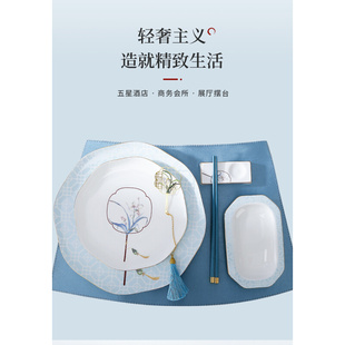新中式轻奢餐具摆台套装，骨瓷碗碟盘勺单位，定制餐厅会所酒店陶瓷