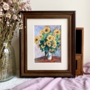 纯手绘油画棒画莫奈向日葵，有框装饰画，挂画复古客厅卧室摆件