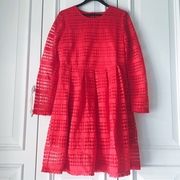 星系列大红色春款长袖，蕾丝连衣裙收腰a字显瘦连衣裙品牌折扣女装