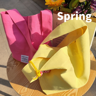 春夏奶油糖果色单肩帆布包一根带大容量，手拎包妈咪，包便当(包便当)袋潮