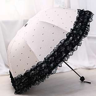 蕾丝太阳伞超强防晒防紫外线女遮阳伞韩版学生黑胶折叠两用晴雨伞