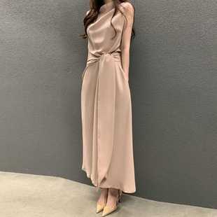 法式粉色夏季长裙2024设计感名媛气质休闲连衣裙优雅收腰显瘦