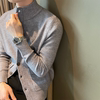 韩版休闲蜂窝格纹学院风男毛衣修身立领扣式款纯色带口袋针织开衫