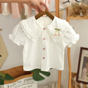 女童衬衣甜美韩系薄款纯棉，女宝宝上衣，短袖夏季洋气时髦婴儿白衬衫