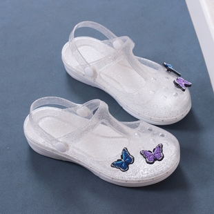 女童水晶凉鞋夏季儿童洞洞鞋女孩包头外穿小孩公主
