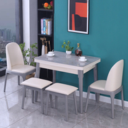 小户型折叠餐桌椅组合北欧简约岩板可伸缩餐桌，家用实木长方形饭桌