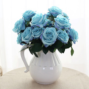 法式冰蓝玫瑰花束仿真花假花绢花 家居装饰品客厅整体花艺摆设