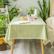 高品质防水防油餐桌布小清新欧式田园布艺，绿色格子长方形茶几台布