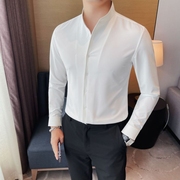 中式立领衬衫男长袖，秋季2023高级感韩版潮流休闲修身痞帅衬衣