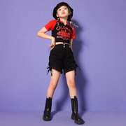 夏季韩版女童爵士舞服装儿童女jazz露脐短袖热裤模特走秀潮服