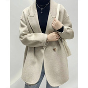 骆驼绒桑蚕丝羊毛三合一大衣西装式通勤外套，女双面绒气质呢大衣女
