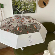 小红书同款油画猫咪透明伞全自动长柄伞彩色塑料伞雨伞