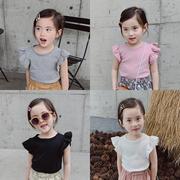 夏季女童短袖t恤宝宝纯棉薄，款半袖上衣，1-6岁儿童洋气飞袖夏装
