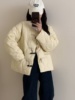 Rouje Paris韩国原版牛角扣羽绒服女2023冬菱格圆领洋气90白